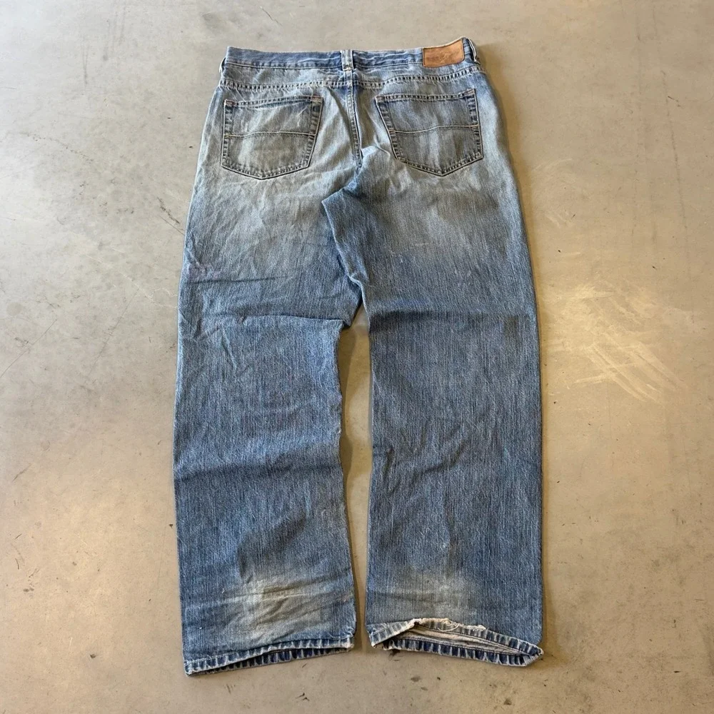 Indigo Palms Classic Mens Blue Distressed Straight Leg Denim Jeans 36x31